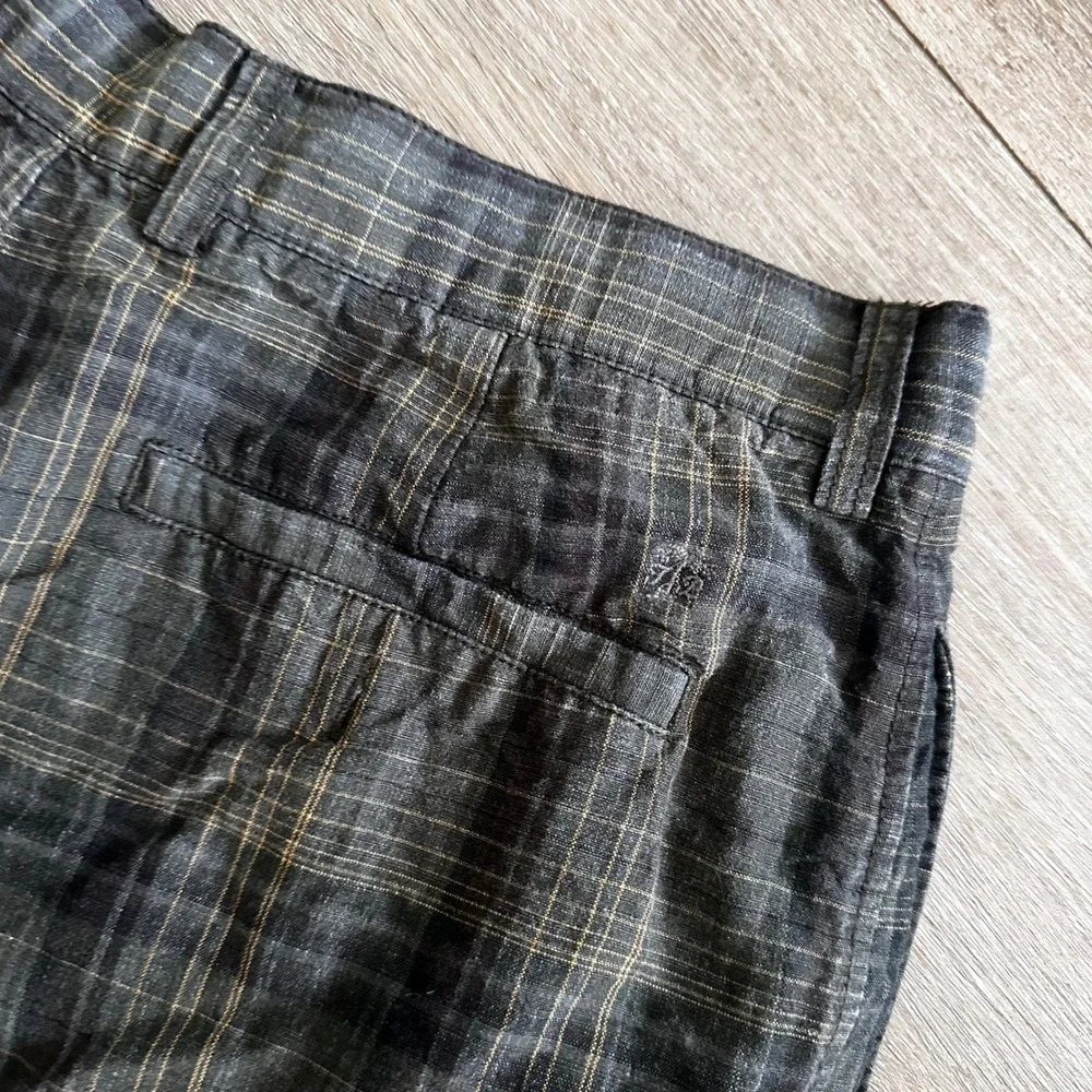 Tommy Bahama Mens 32 Plaid Linen Silk Blend Shorts Dark Green Brown Flat Front